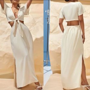 Boho cut out knot front maxi dress